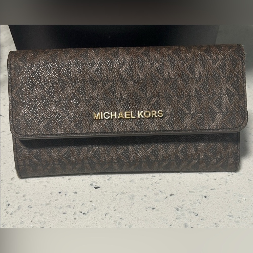 Michael Kors Dark Brown Wallet with Gold Logo